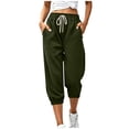 thumbnail image 3 of VBVC Women's Drawstring Waffle Capri Joggers, Summer Stretchy Cropped Pants For Women , Ladies' Running Gym Trousers with Pockets,Army Green,S-2XL, 3 of 9