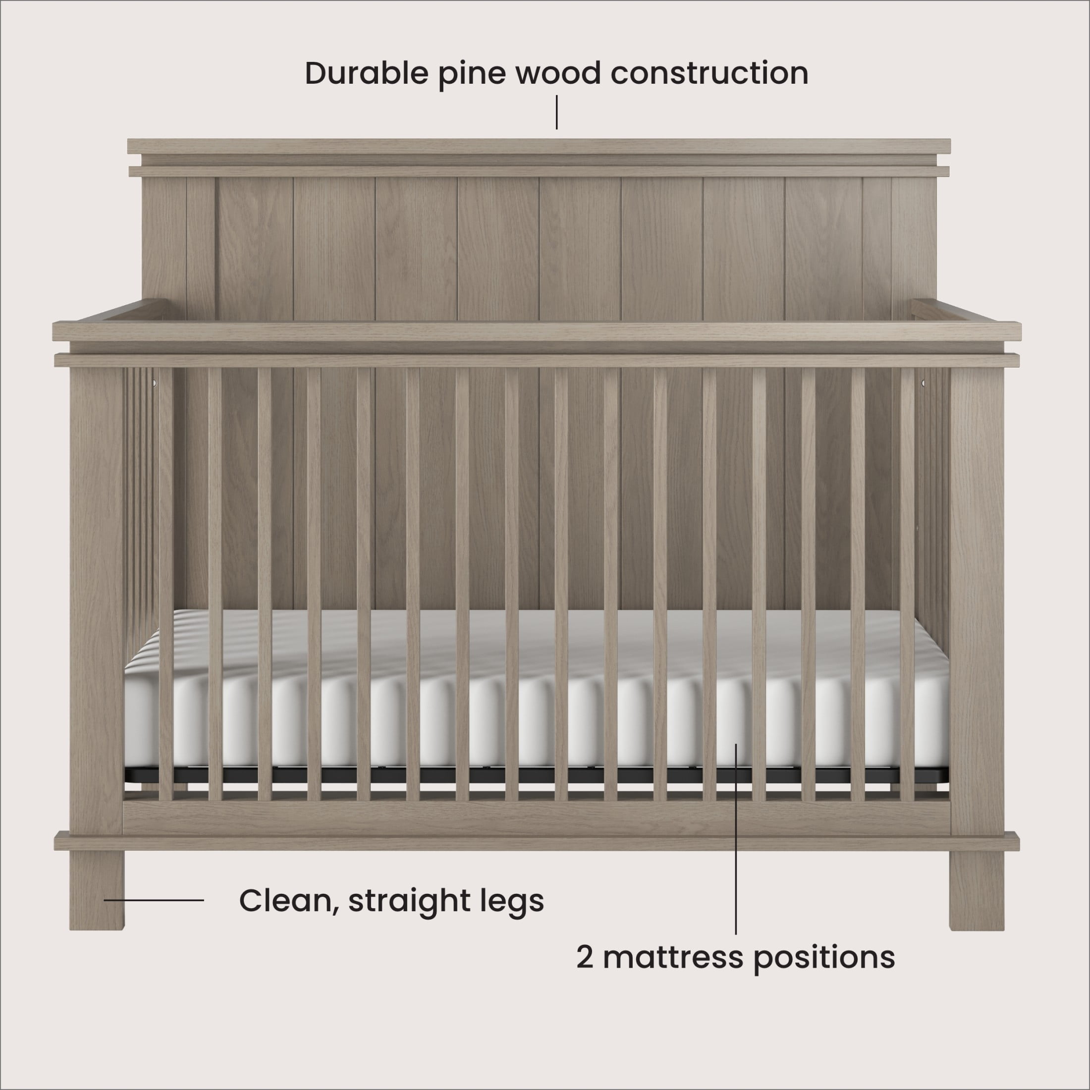 Child Craft Denman Crib, Dresser & Chest Nursery Set, 4-in-1 Convertible Crib, Crescent Gray, 3-Piece