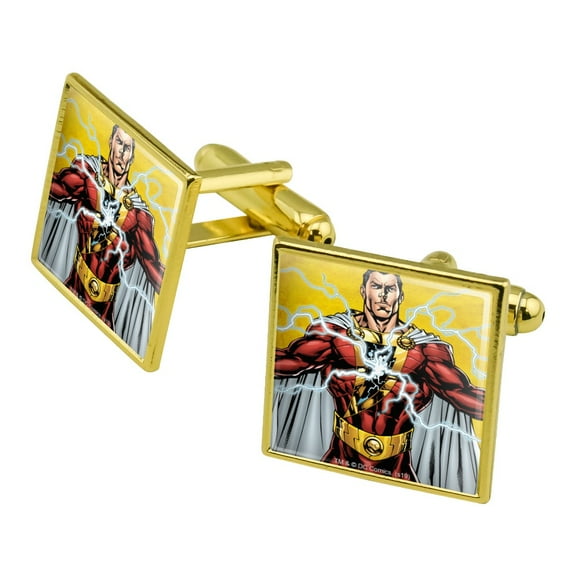 Justice League Shazam Character Square Cufflink Set - Silver or Gold