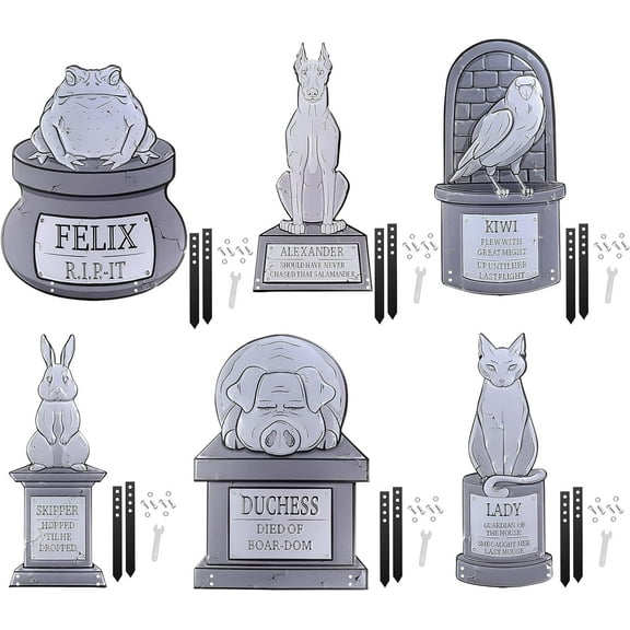 SCS Direct 3D Metal Tombstone -(6 Designs) (Large 17" w Steaks) -Durable, Weather Rust Proof, UV Printed- Lawn Decor- No Flimsy Graveyard Headstones