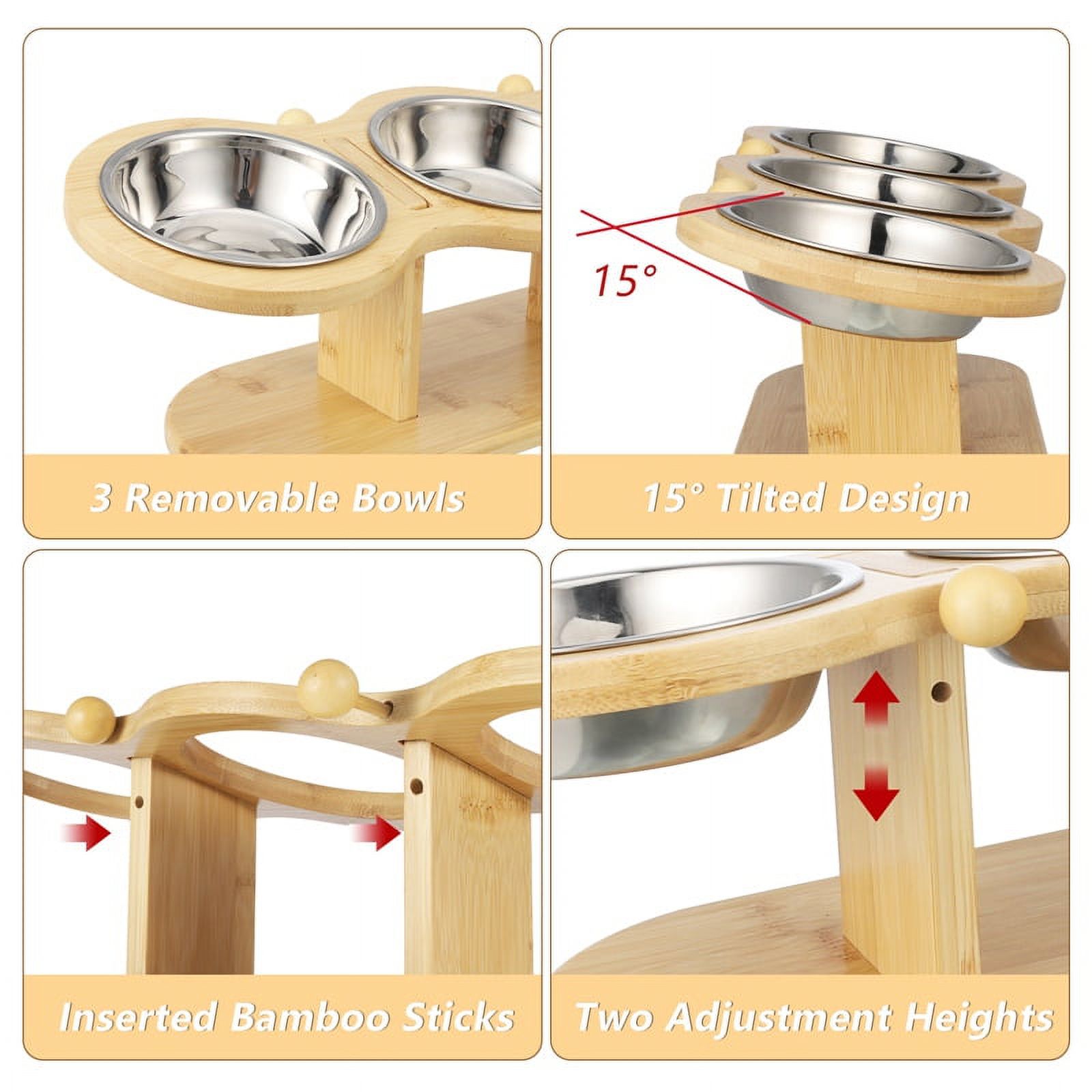 Qweryboo Wooden Elevated Cat Bowls with 3 Stainless Bowls photo 4