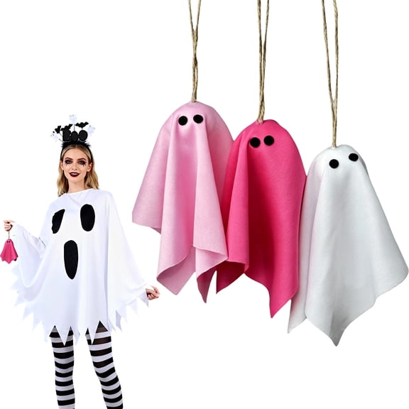 Clearance Under $0.8! 3 Pack Flocked Cloth Ghost Hanging Pendant Halloween Decor