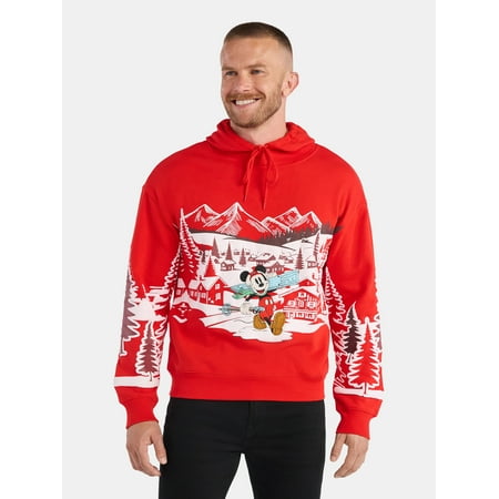Disney Mickey Mouse Apres Ski Men's and Big Men's Graphic Hoodie Emboridered Sweatshirt, Sizes S-3XL