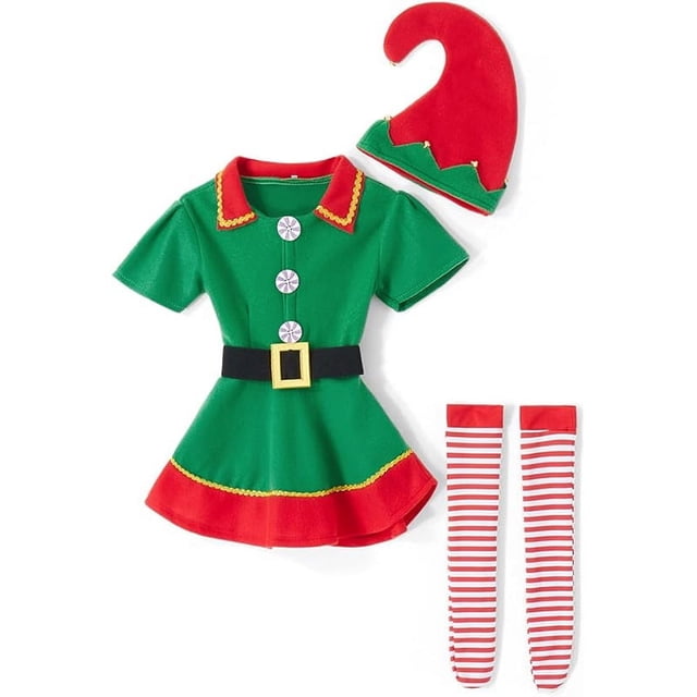 Disfraz de elfo navideño unisex verde y rojo para niños pequeños, hombres, familia, vacaciones, niñas y mujeres, disfraz de ayudante de Papá Noel