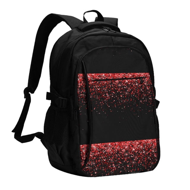 Balery Red Glitter1 Mochila con carga USB para hombre y mujer - Mochila impermeable y antirrobo para laptop con puerto USB para viajes, trabajo
