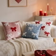 thumbnail image 3 of Luxury Velvet Bow Throw Pillow Covers 18x18 - Elegant Bow Decor Pillowcases, Romantic Valentine’s Day Decorations for Cozy Sofa, Bed & Room Accents, Plush Cushion Covers for Home Decor (Blue), 3 of 6