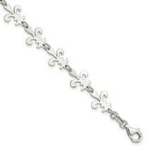 925 Sterling Silver Fancy Lobster Closure Polished Fleur De Lis Bracelet - Link Bracelet for Women