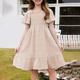 thumbnail image 5 of EnJoCho Girls' Square Neck Dress With Embroidery & Short Flare Sleeve A Line Dress For Toddler & Kids Little Girls’ Linen Sundress, 5 of 7