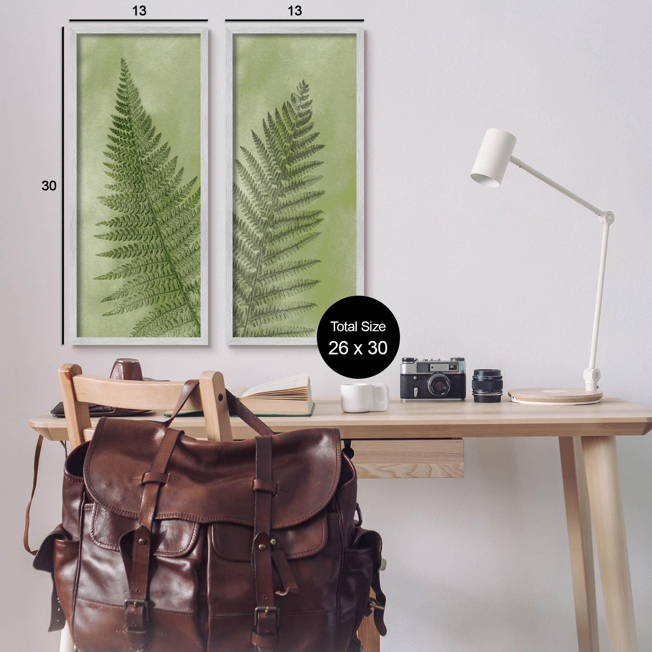 Woodland Nature Fern Leaves Botanical & Floral Graphic Art Gray Framed Art Print Wall Art, Set of 2