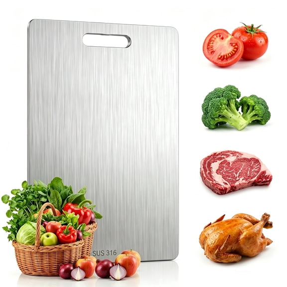 M Buder Stainless Steel Cutting Board, 11”X15.35” Double Sided Cutting Board for Kitchen, Metal Cutting Board for Meat, Fruits, Vegetables