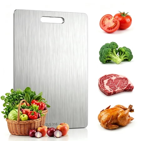 M Buder Stainless Steel Cutting Board, 11”X15.35” Double Sided Cutting Board for Kitchen, Metal Cutting Board for Meat, Fruits, Vegetables