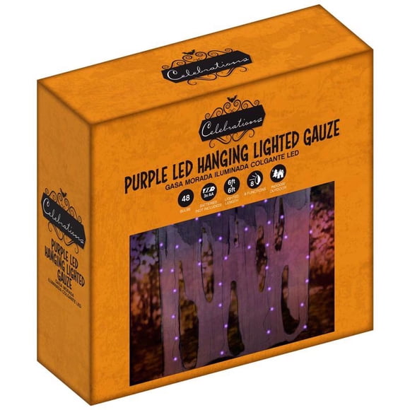 Luces para celebrar Halloween, color morado, 48 luces LED, preiluminadas