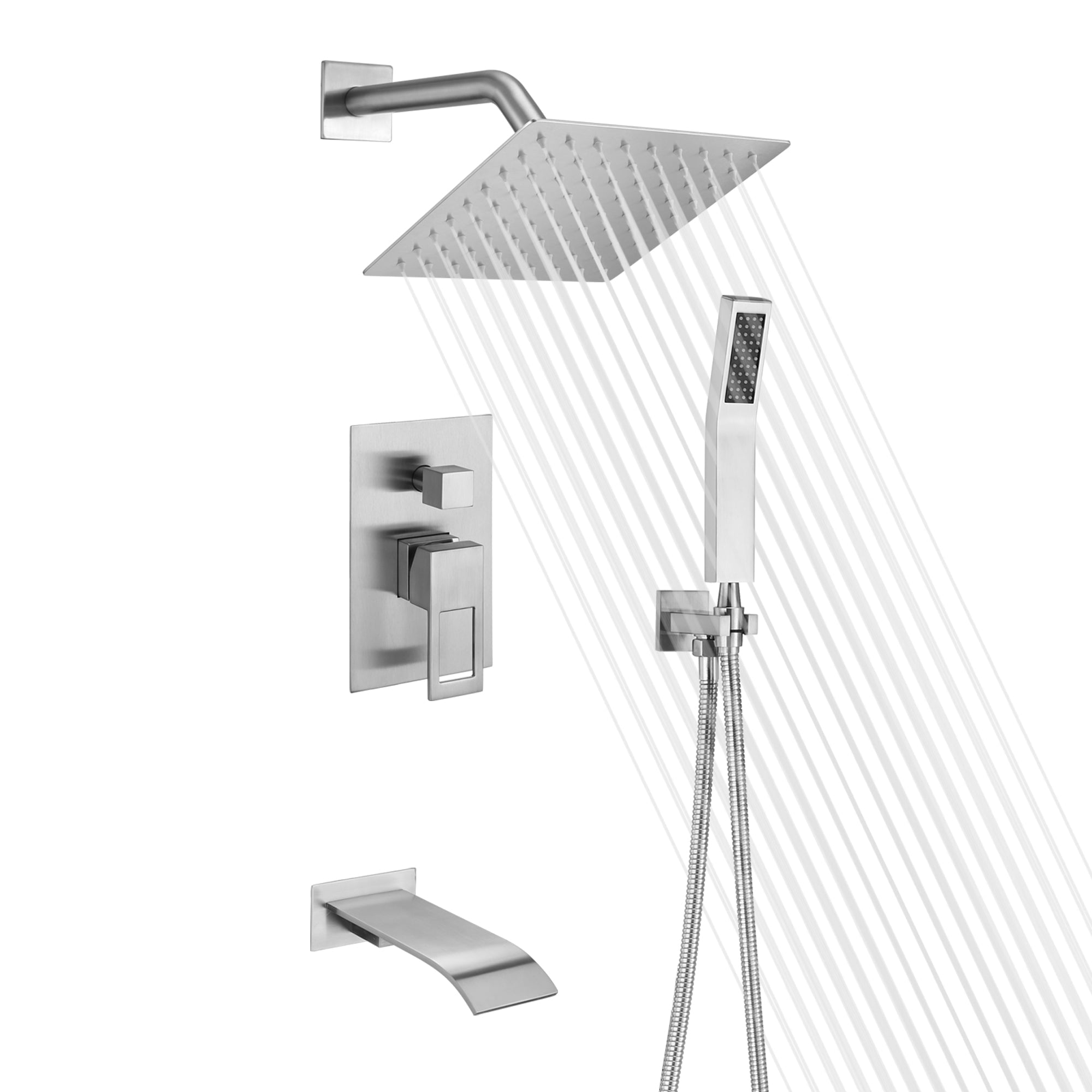Shower System Brushed Nickel Tub Shower Combo Waterfall Spout Faucet