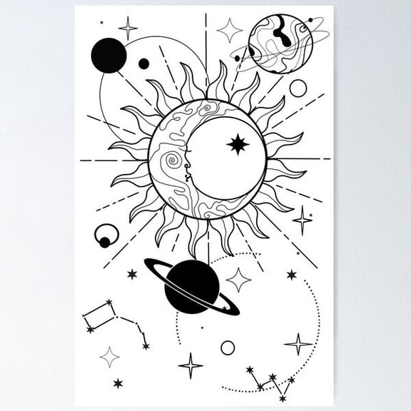 Celestial Line Art, Moon Sun Poster Wall Art, Modern Wall Decor For Living Room Bedroom, 8x12 UNFRAMED