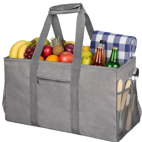 Extra Large Utility Tote Bag, 22 in Gray Reusable Shopping Bag with Handles, Long-lasting 600D Oxford Cloth, Foldable Storage Bag with Multiple Pockets
