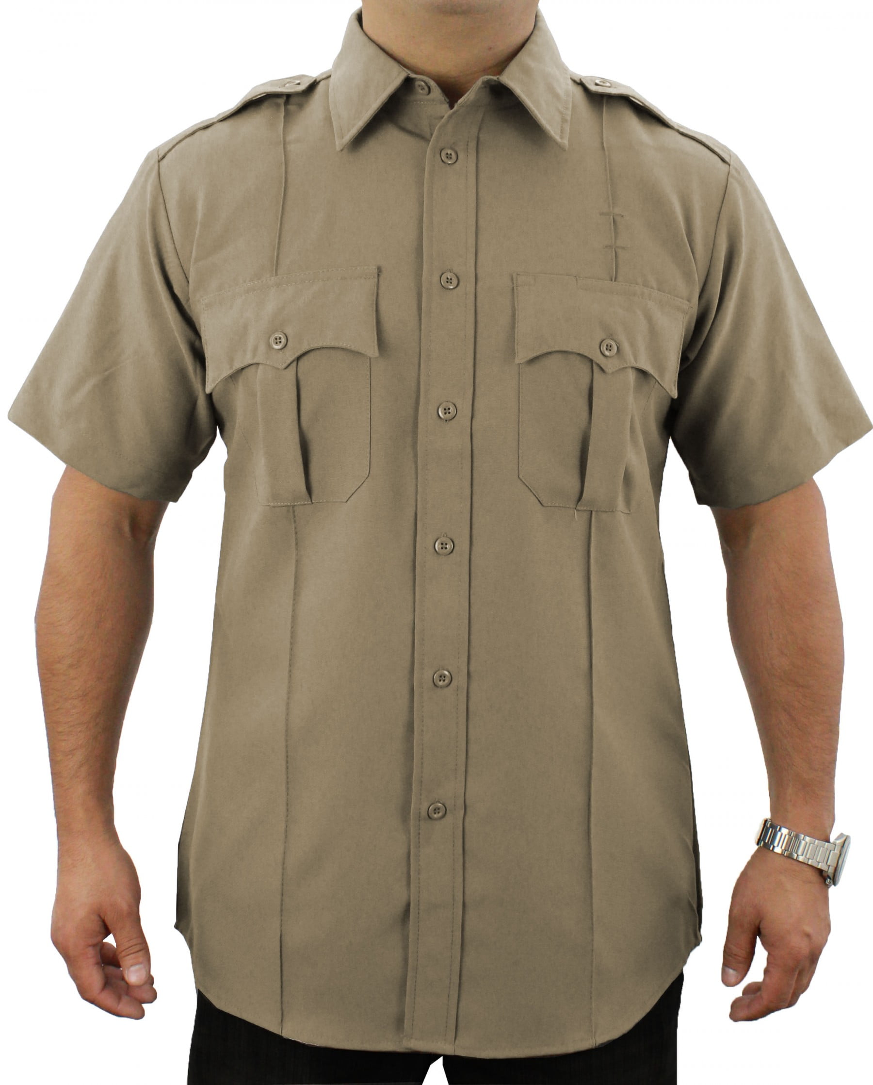 Large, Black First Class 100% Polyester Short-Sleeve Mens Uniform Shirt Black