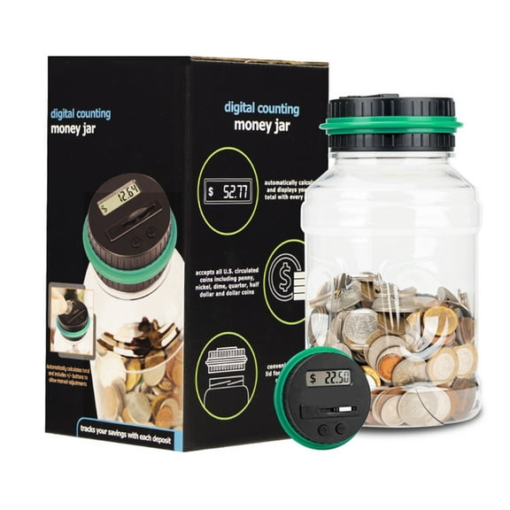 Gallickan Large Piggy Bank for Adults Kids, Digital Coin Counting Bank with LCD Counter, 1.8L Coin Bank Money Jar for Adults, Designed for All US, Green
