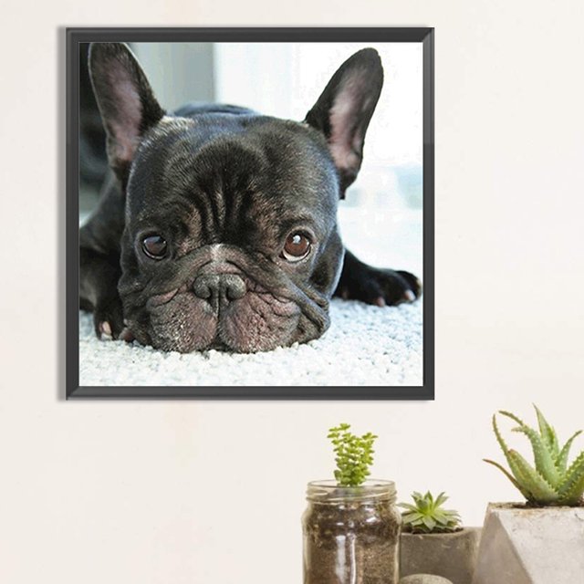 Cuadros Decorativos Pintura de diamante 5D DIY completo redondo taladro perro Kit decoración del hogar arte artesanal DQrwqpou embutido en tela