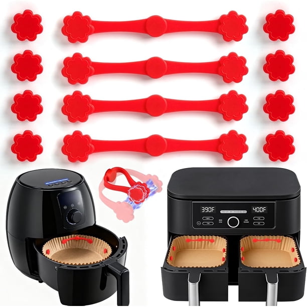 Clips magnéticos de silicona para papel de pergamino para freidora de aire | Herramienta de repostería antideslizante y resistente a altas temperaturas | Paquete de 2 accesorios de cocina seguros