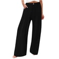thumbnail image 3 of cocolona Womens Summer Casual Plus Size Pants Elastic Waist Straight Wide Leg Vacation Beach Trousers with Pocket, 3 of 5