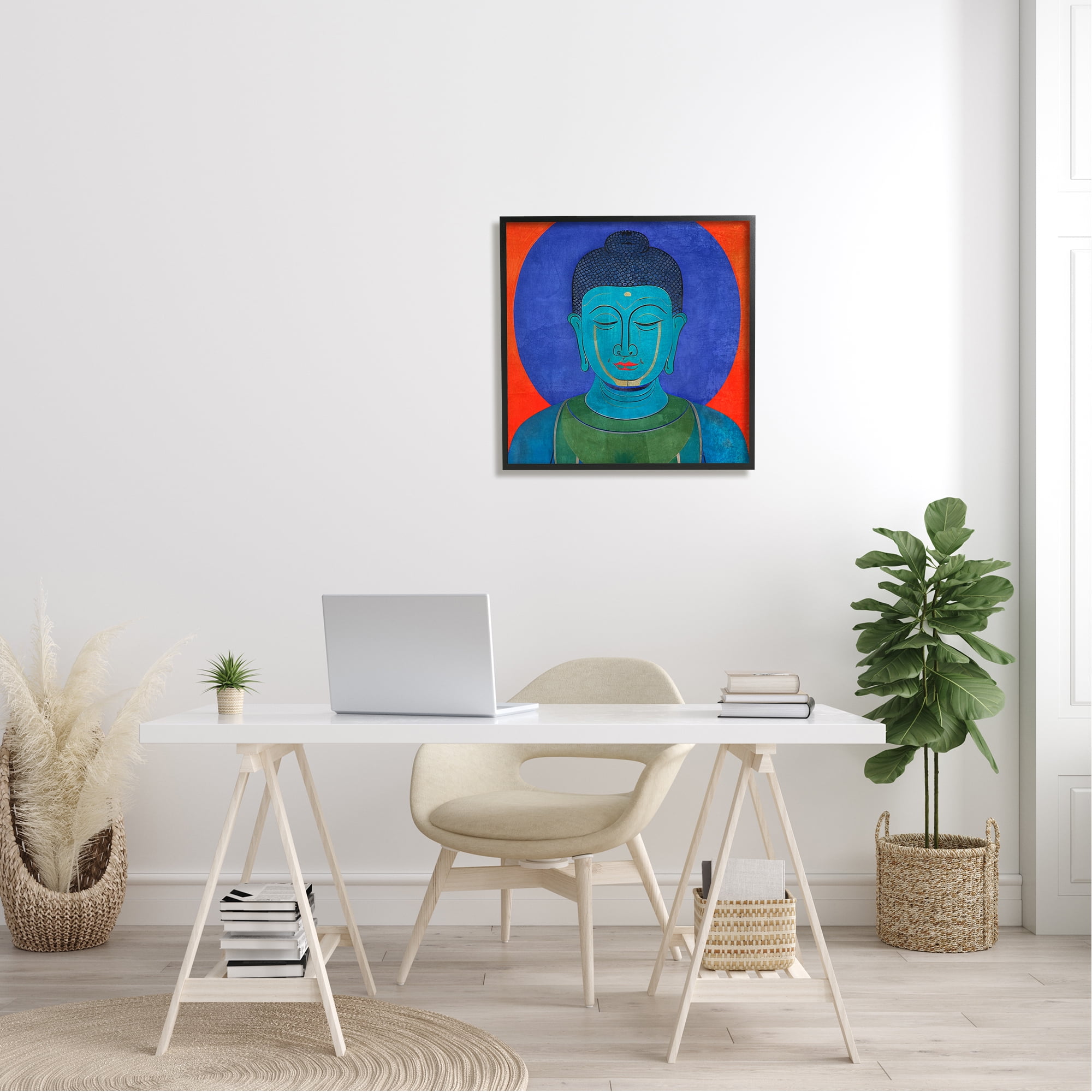 Stupell Industries Vivid Buddha Portrait Abstract Painting Black Framed Art Print Wall Art, 24 x 24