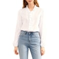 thumbnail image 2 of Women Dressy Casual Blouse Business Long Sleeve Tops Ruffle V Neck Work Shirt Fall Outfit White XL, 2 of 9