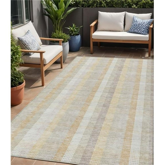 HomeRoots 613970 5 x 8 ft. Ivory Beige & Tan Plaid Washable Indoor & Outdoor Rectangle Area Rug