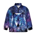 thumbnail image 4 of Uorisanigo Kids Girls Sweatshirt Comfortable Blue Galaxy Wolf Long Sleeve Pullover Top Oversized Quarter Zipper Cropped Sweatshirt Fall Trendy Outerwear Kids Half Zip Up Hoodies, 4 of 7