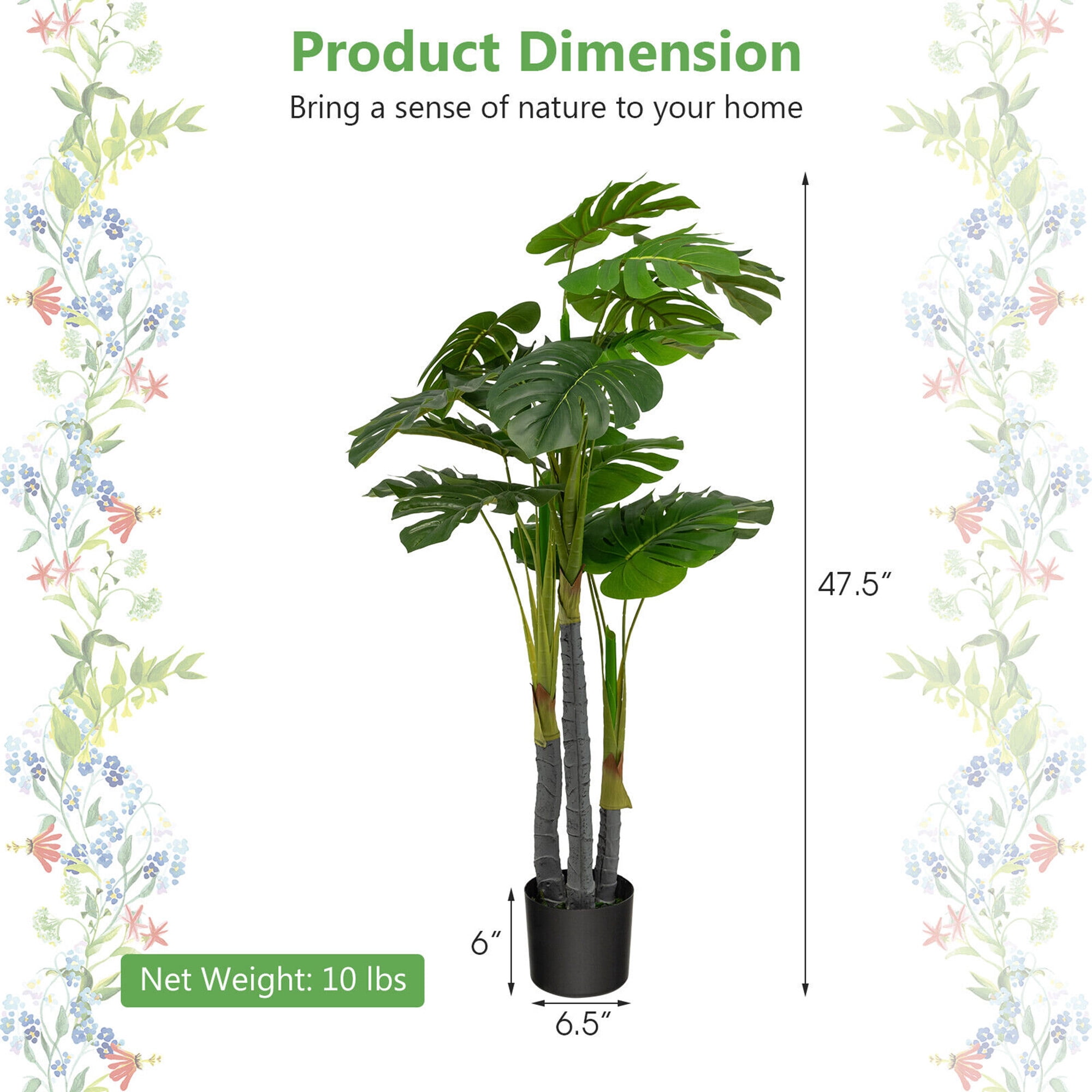Gymax 4FT Artificial Tree Artificial Monstera Palm Tree Fake Plant for Indoor Outdoor