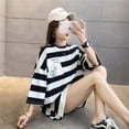 thumbnail image 3 of Women Stripes Black Oversized Graphic T-shirts Tops Fashion Couples T-shirt, 3 of 4