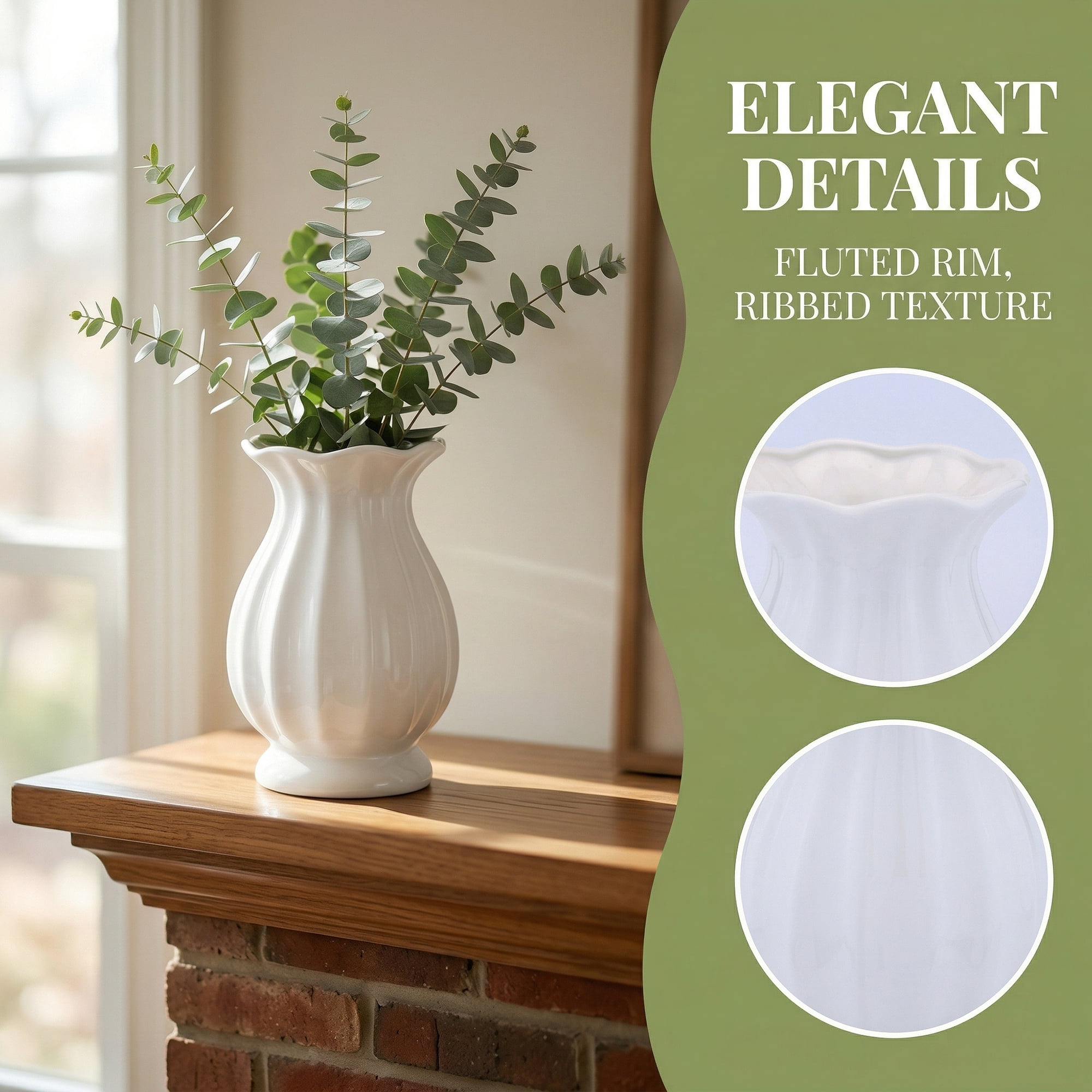Unique Bargains Modern Ceramic Vase for Table Vase Bright White 5.1"L x 5.1"W x 7.7"H