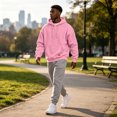 thumbnail image 5 of Men's Basic Baggy Hoodie, Long Sleeve Drawstring Hooded Sweatshirt, Fall Solid Color Casual Loose Fit Pullover with Pocket Pink XL, 5 of 6