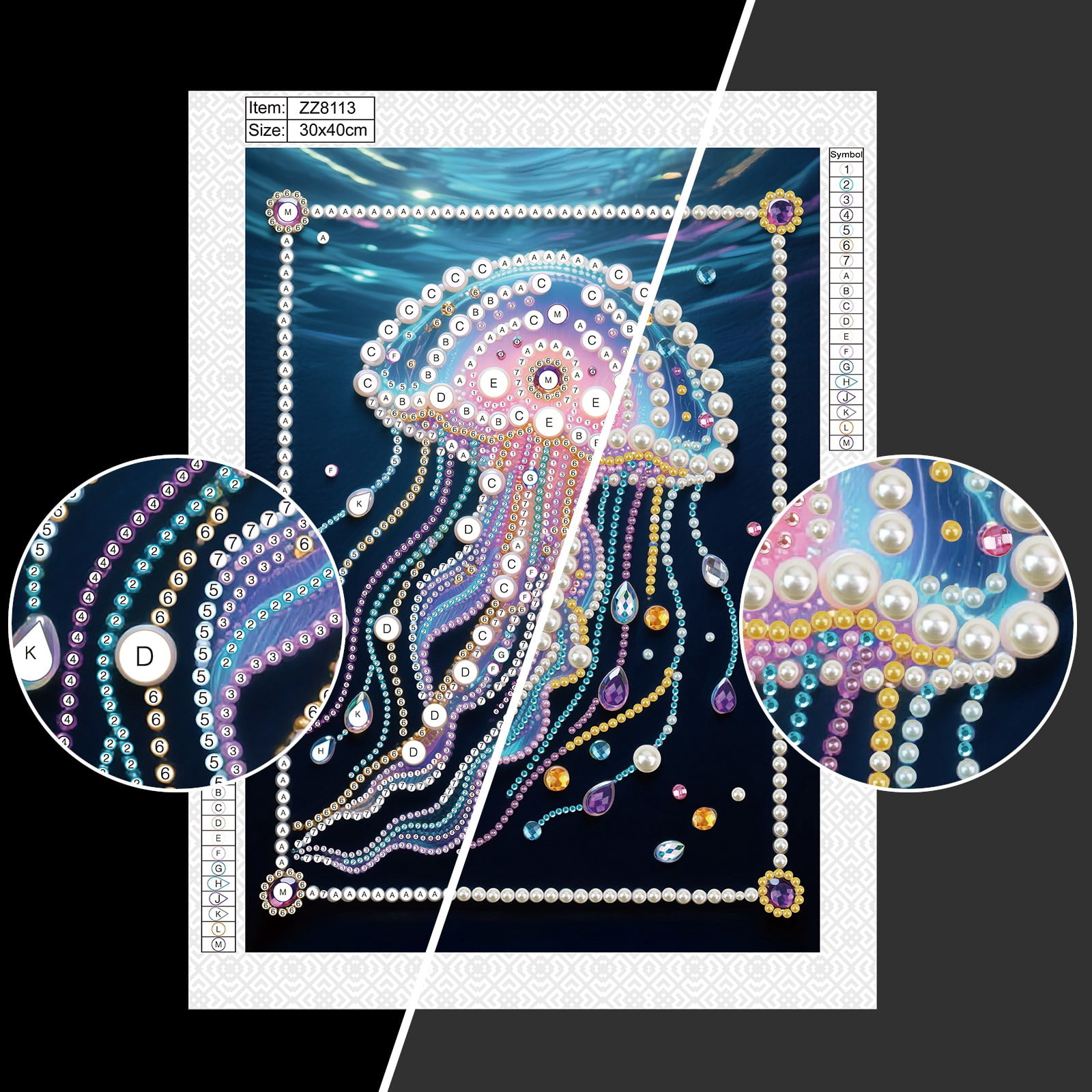 FLOPESN DIY Gemstone Pearl Painting Kit - 9.84x13.78 Inch Frameless Colourful Canvas Art for Adults, Stress Relief Craft & Home Wall Decor-Jellyfish-1
