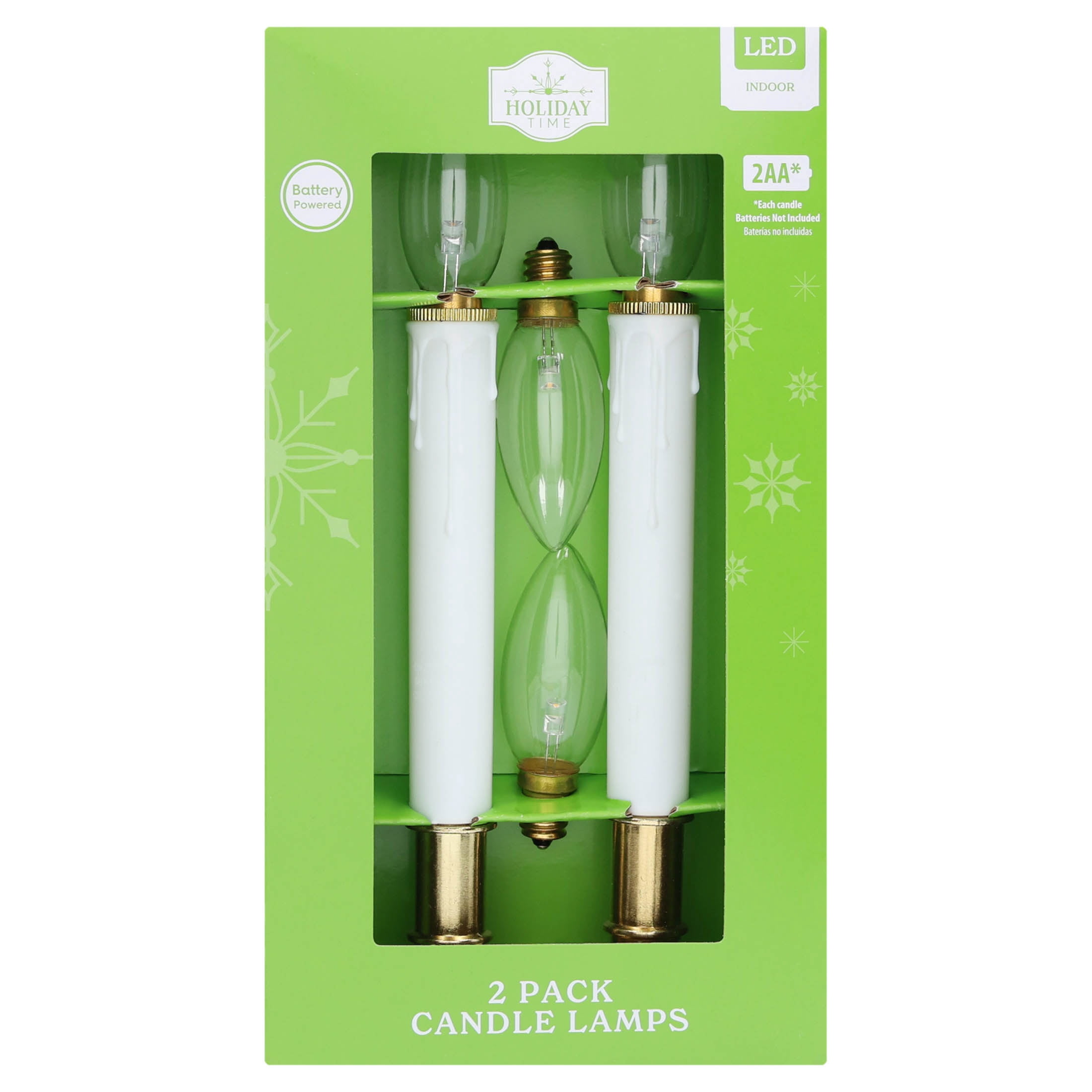 Indoor Battery-Operated LED Flameless Christmas Taper Candle Lamps, Warm White, 9", 2 Count, by Holiday Time
