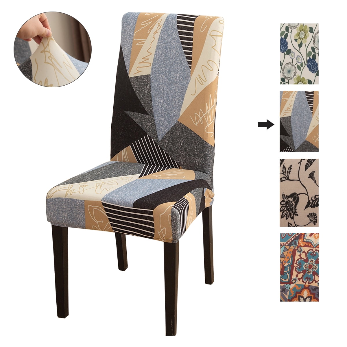 KBOOK Pattern Stretch Chair Covers for Dining Room Removable Washable