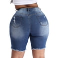 thumbnail image 2 of Gocolloa Women's Plus Size High Waisted Stretchy Jean Shorts 10" Inseam Raw Hem Denim Bermuda Shorts Royal Blue 20W, 2 of 6