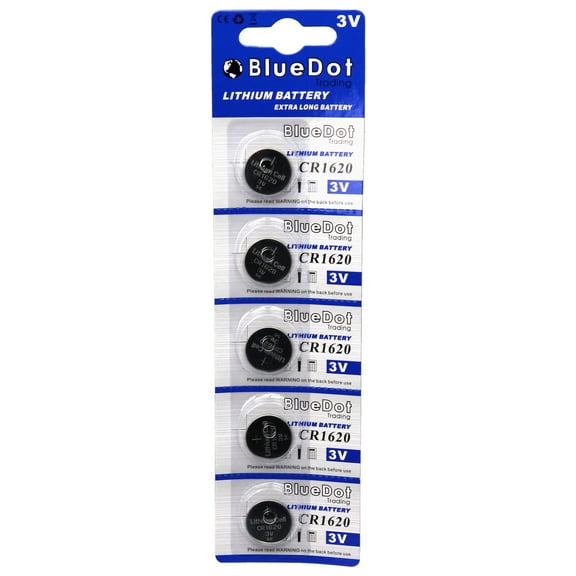 BlueDot Trading CR1620 (also known as 5009LC) Lithium Manganese Dioxide (Li-MnO2) Button Coin Cell Batteries - 5 Pack