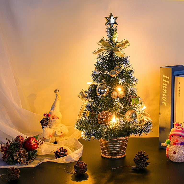 Mini Christmas Tree, 18 Artificial Small Christmas Tree with LED String  Lights, Tabletop Christmas Tree with Pine Cones Christmas Balls Ornaments  for Christmas Decorations 
