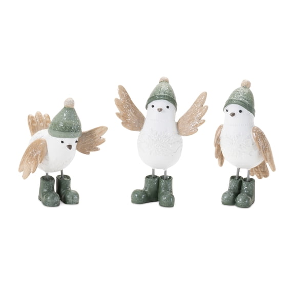 Melrose 94071DS 2.5 in., 3.5 in., 4.5 in. Resin Winter Bird, White & Beige - Set of 6