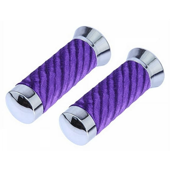 Alta Swirl Velvet Velour Bicycle Grips with Chrome End Cover (Purple)