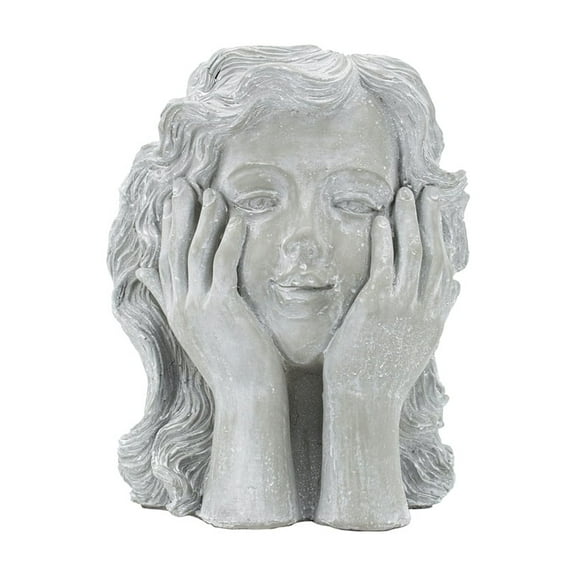 Cement Planter with Sculpted Bust - Decorative Flower Pot for Indoor/Outdoor Plants - 9x8x11.5 Inch - Gray Finish