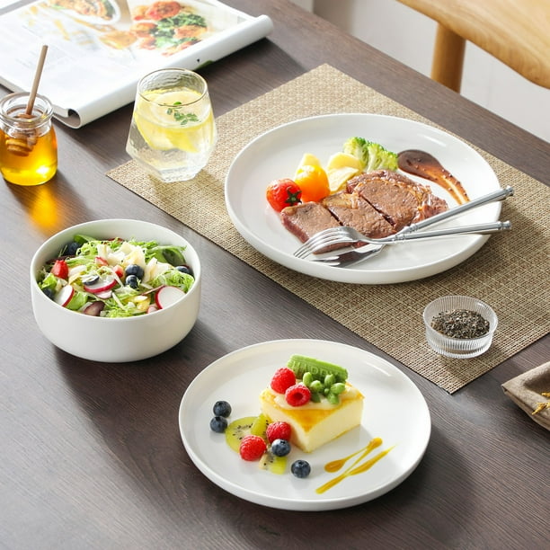 Vancasso 18 Pieces Dinnerware Sets, Plates and Bowls Set for 4, Porcelain Dinner Set, White