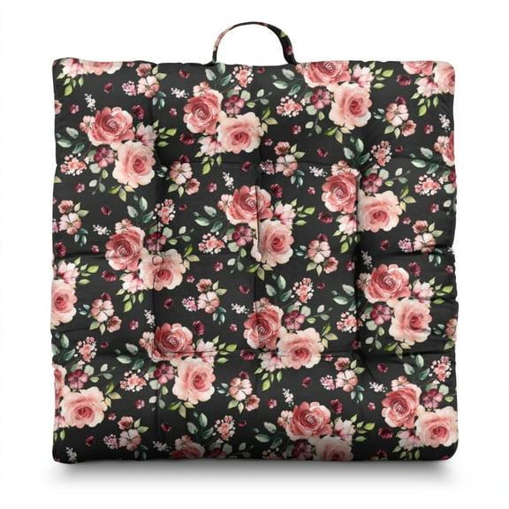 Small Floral Meditation Pillow 22x22 Inch Dutch Velvet Cushion, Floral & Bee Artwork, Cozy for Fireplace Seating