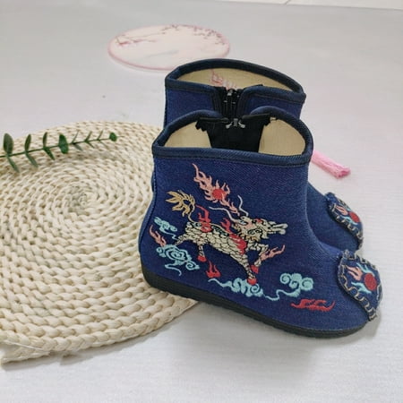 

Autumn and Winter New Old Beijing Embroidered Single Boots Chinese Style Hanfu Boots Cotton Thickened Embroidered Baby Boots Snow Boots