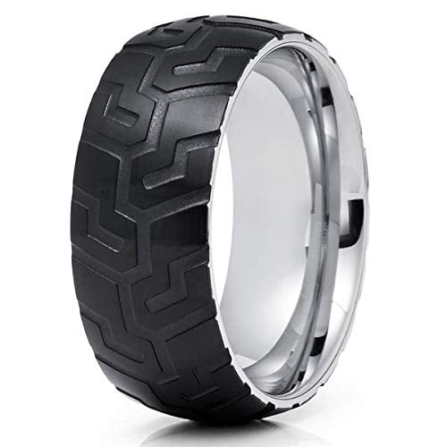 8mm- Black Tungsten Wedding Band - Tire Ring - Tire Design Ring - Tungsten (8.5)