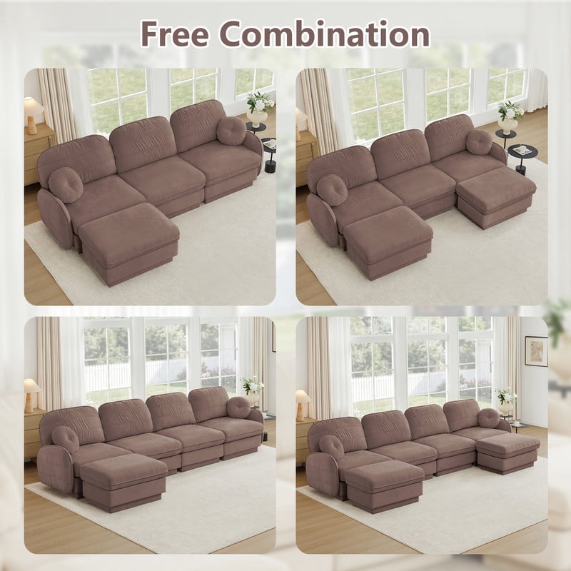Chenille Modular Sofa, 2-Seater Deep Seat Cloud Couch, Upholstered Sofa with Round Pillows, Quilted Back Cushions & Recessed Base, Modern Sofa for Living Room, Apartment,Rose Dust