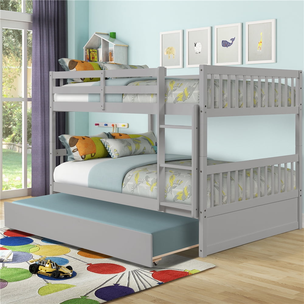 Gray Bunk Beds for Kids, SEGMART Full over Full Bunk Bed with Trundle
