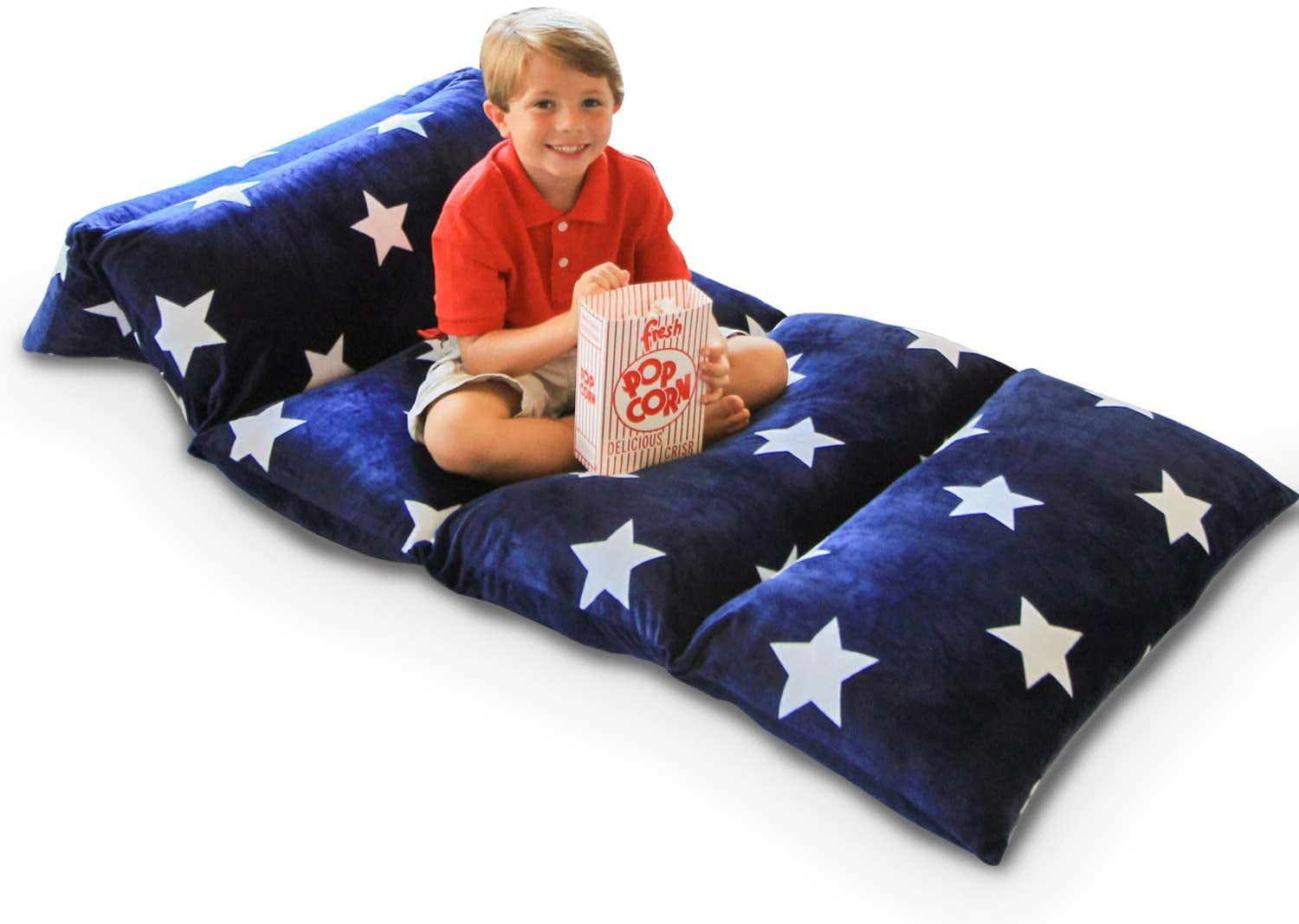 KIDS' PILLOW BED COVER FLOOR PILLOW LOUNGER COVER NAVY WITH STARS 