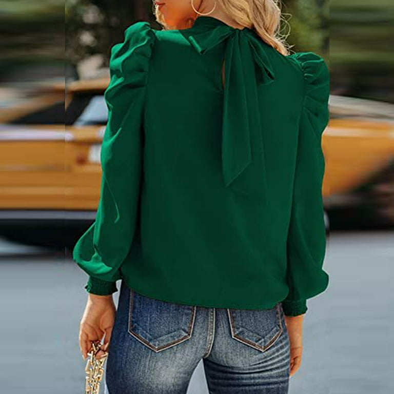Ovticza Women Satin Mock Neck Long Sleeve Blouses Smocked Ovticza Women Satin Mock Neck Long Sleeve Blouses Smocked