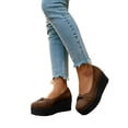thumbnail image 4 of CYMMPU Women's Ruched Bow Platform Wedge Pumps, Closed Toe Slip On Wedge Shoes, Comfort Footwear for Party, Concert and Daily Casual Wear Brown 42, 4 of 7